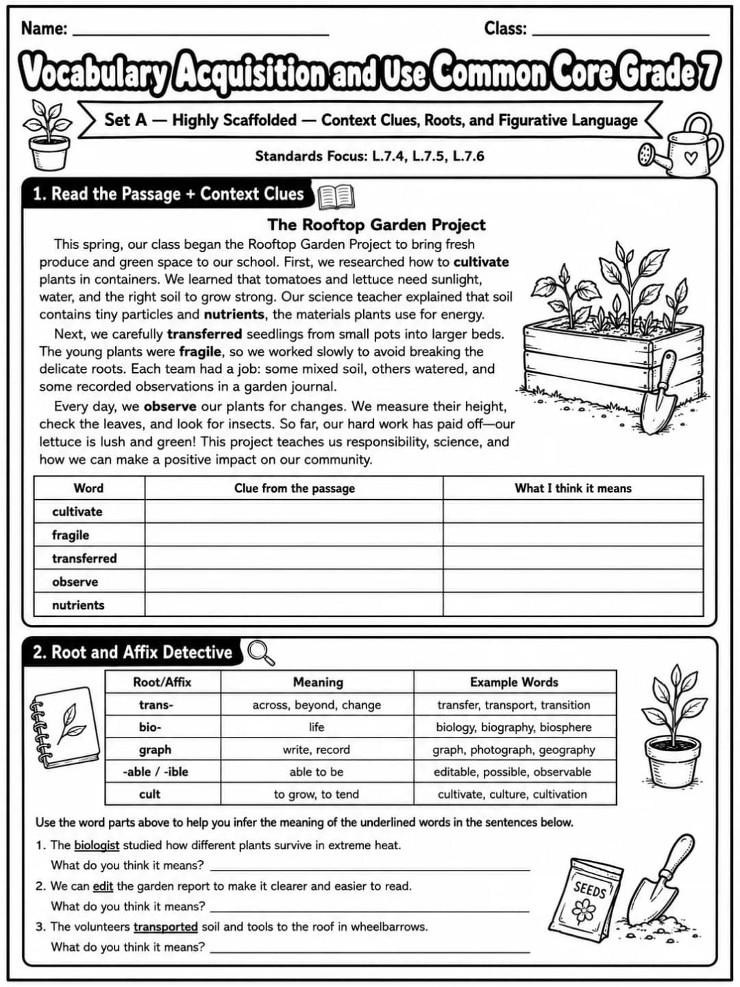 Vocabulary Acquisition and Use Common Core Grade 7 printable Common Core ELA Grade 7 worksheet preview from KiwiBee