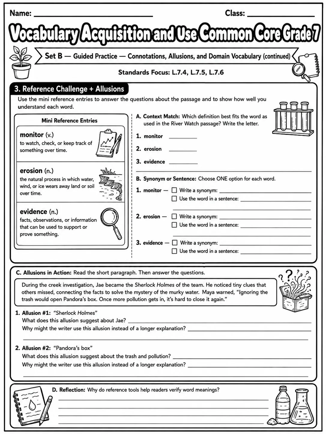 Vocabulary Acquisition and Use Common Core Grade 7 page 3 printable Common Core ELA worksheet preview