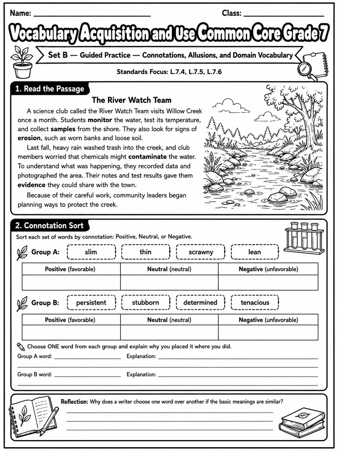 Vocabulary Acquisition and Use Common Core Grade 7 page 4 printable Common Core ELA worksheet preview