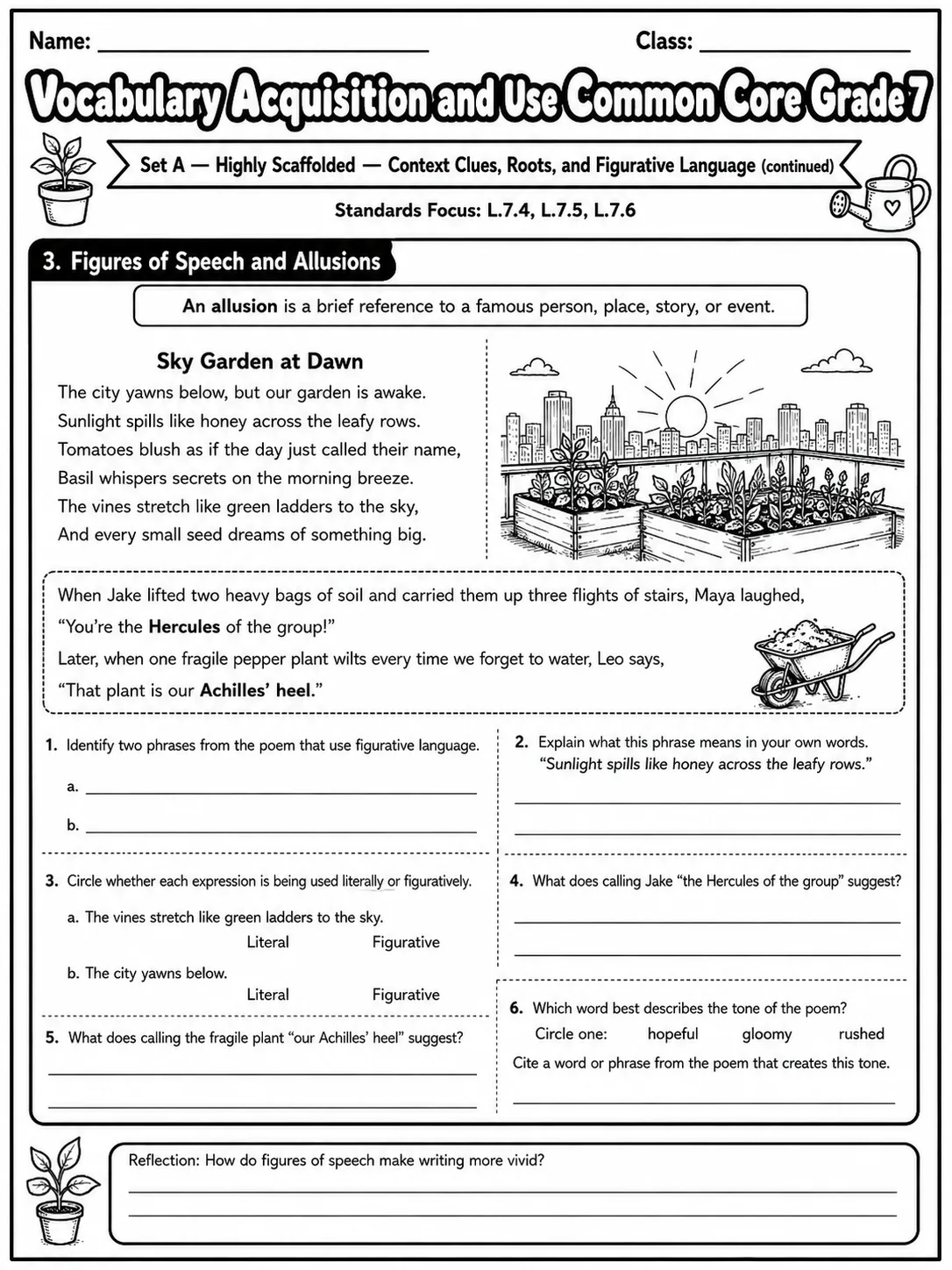 Vocabulary Acquisition and Use Common Core Grade 7 page 9 printable Common Core ELA worksheet preview