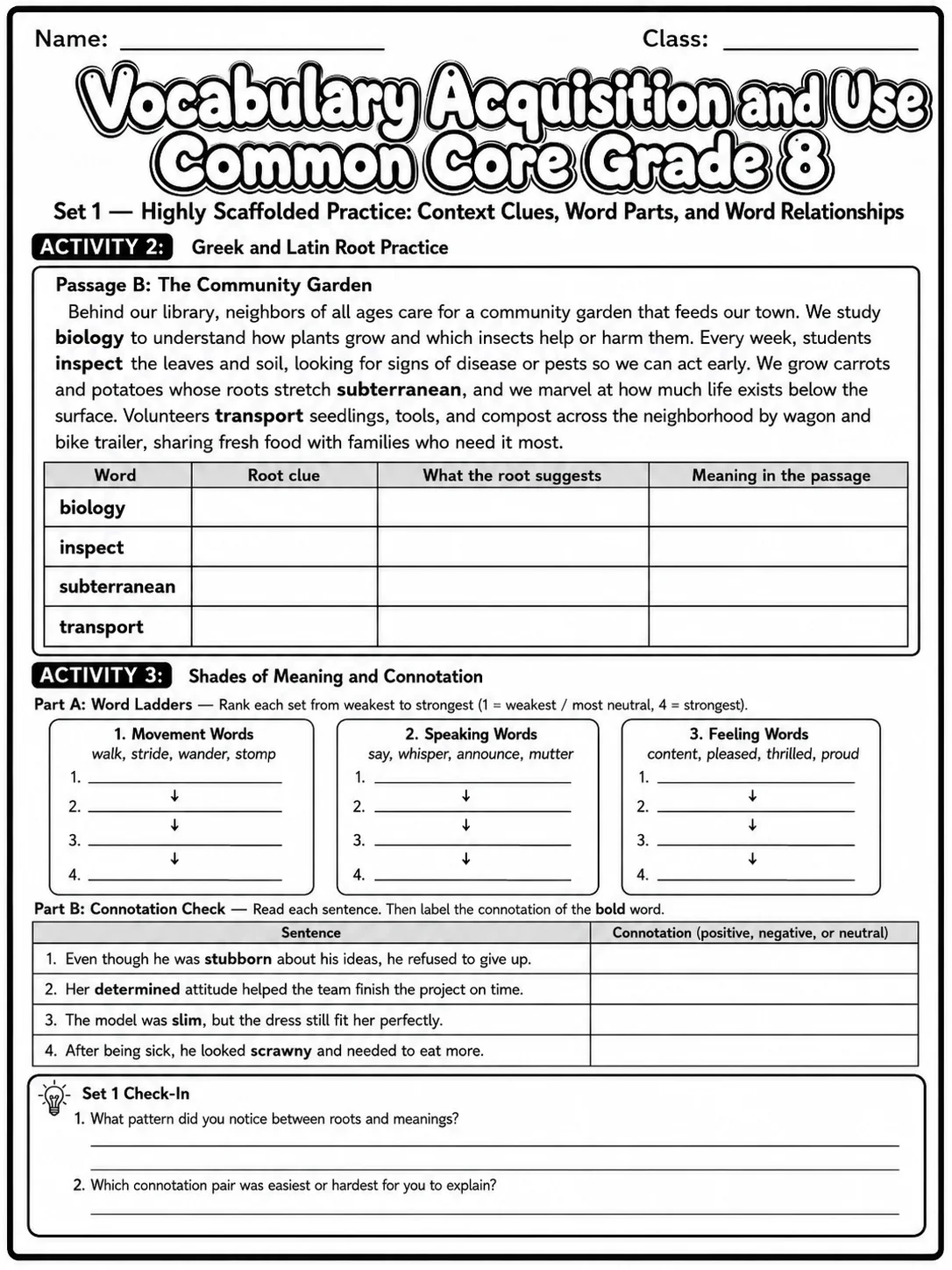 Vocabulary Acquisition and Use Common Core Grade 8 page 2 printable Common Core ELA worksheet preview