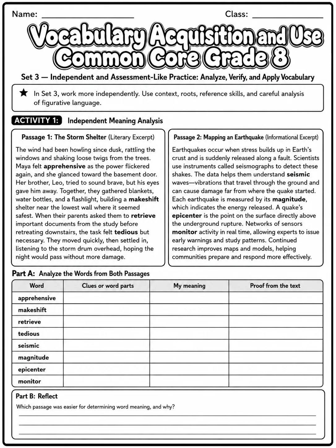 Vocabulary Acquisition and Use Common Core Grade 8 page 7 printable Common Core ELA worksheet preview