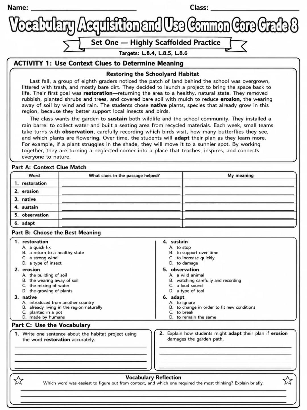 Vocabulary Acquisition and Use Common Core Grade 8 printable Common Core ELA Grade 8 worksheet preview from KiwiBee