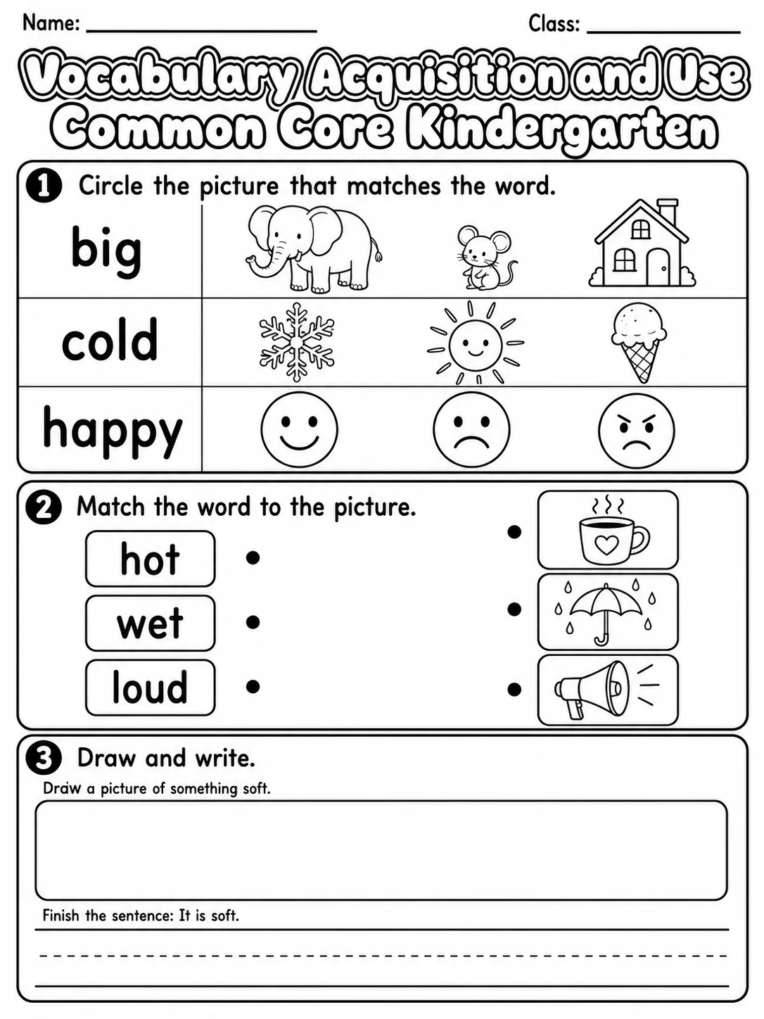 Vocabulary Acquisition and Use Common Core Kindergarten printable Common Core ELA Kindergarten worksheet preview from KiwiBee