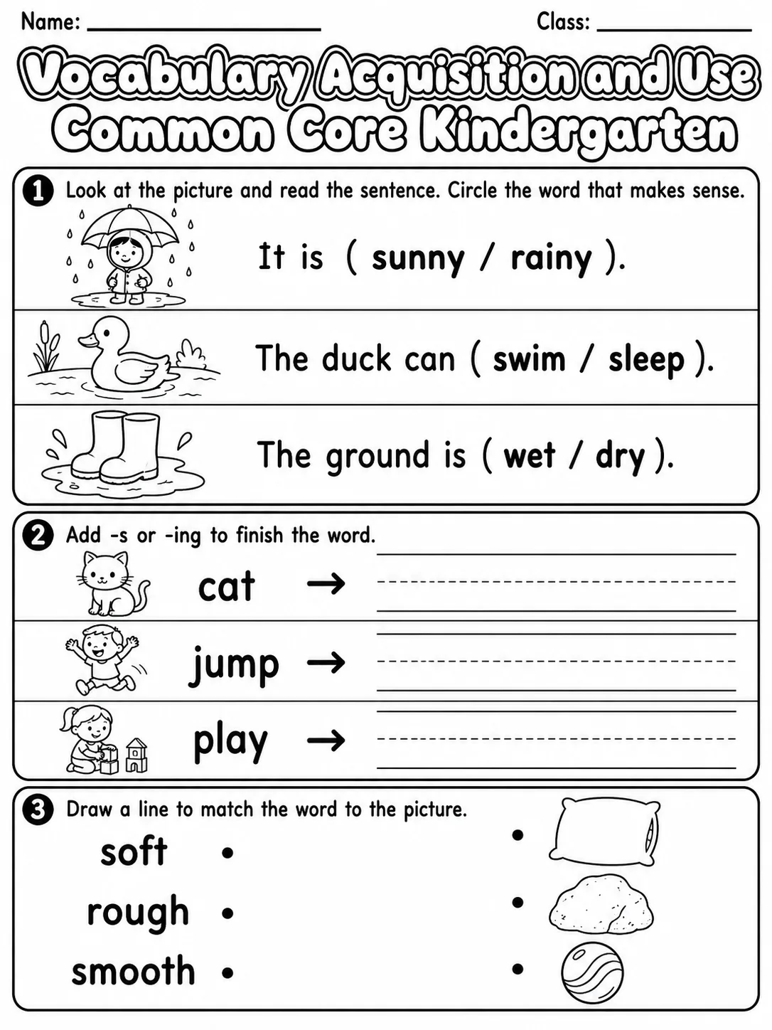 Vocabulary Acquisition and Use Common Core Kindergarten page 6 printable Common Core ELA worksheet preview