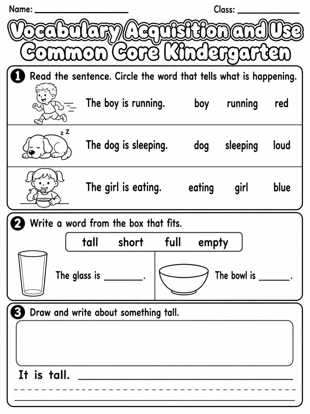 Vocabulary Acquisition and Use Common Core Kindergarten page 7 printable Common Core ELA worksheet preview