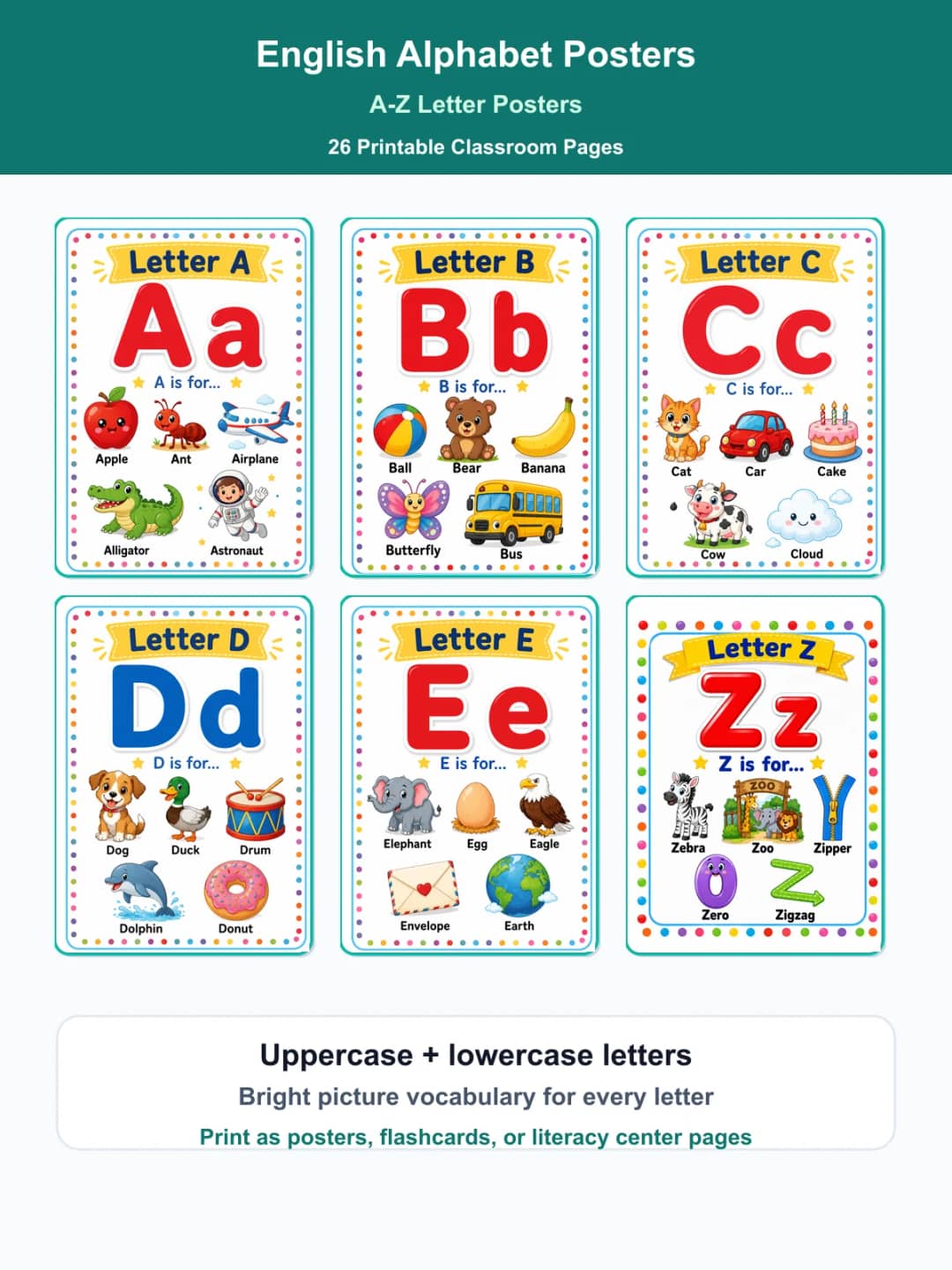 English Alphabet Posters A-Z Letter Posters printable cover