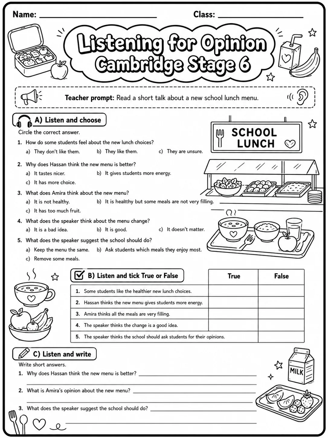 Listening for Opinion Cambridge Stage 6 - A New School Lunch Menu