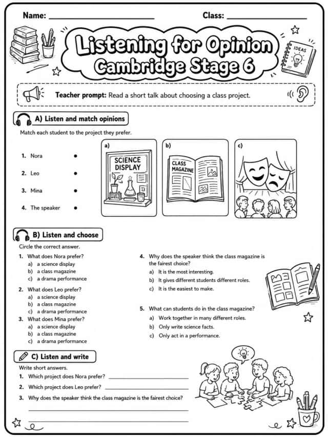 Listening for Opinion Cambridge Stage 6 - Choosing a Class Project