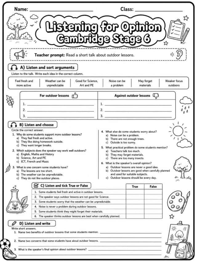 Listening for Opinion Cambridge Stage 6 - Should Schools Have More Outdoor Lessons