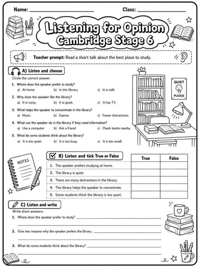 Listening for Opinion Cambridge Stage 6 - The Best Place to Study