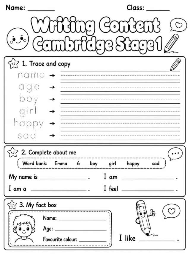 Writing Content Cambridge Stage 1