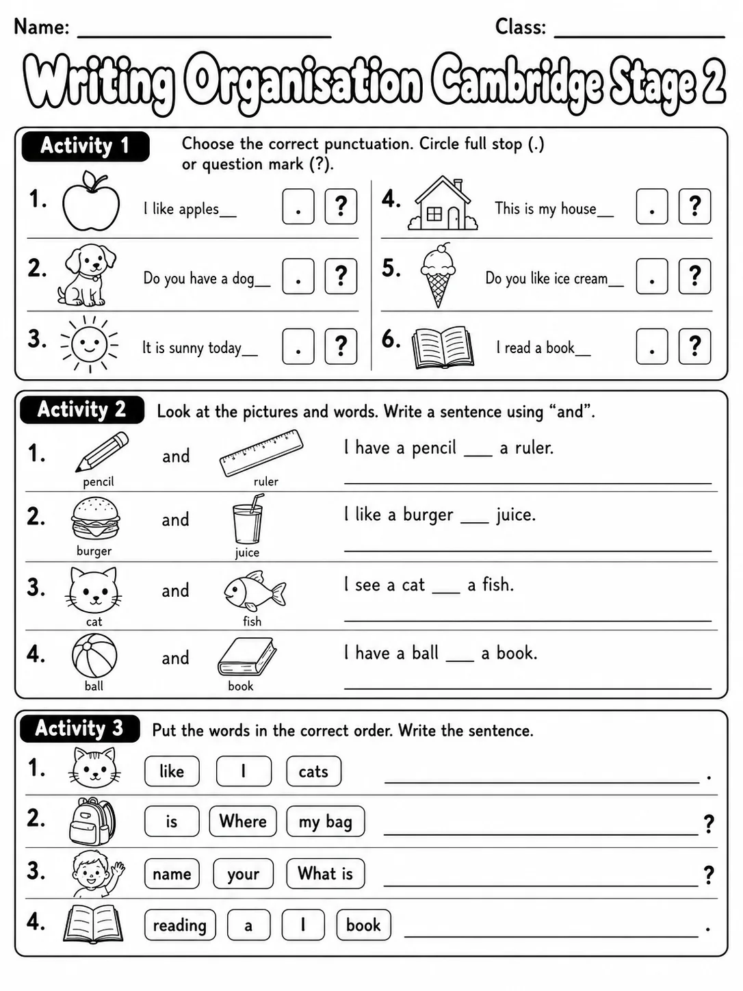 Writing Organisation Cambridge Stage 2
