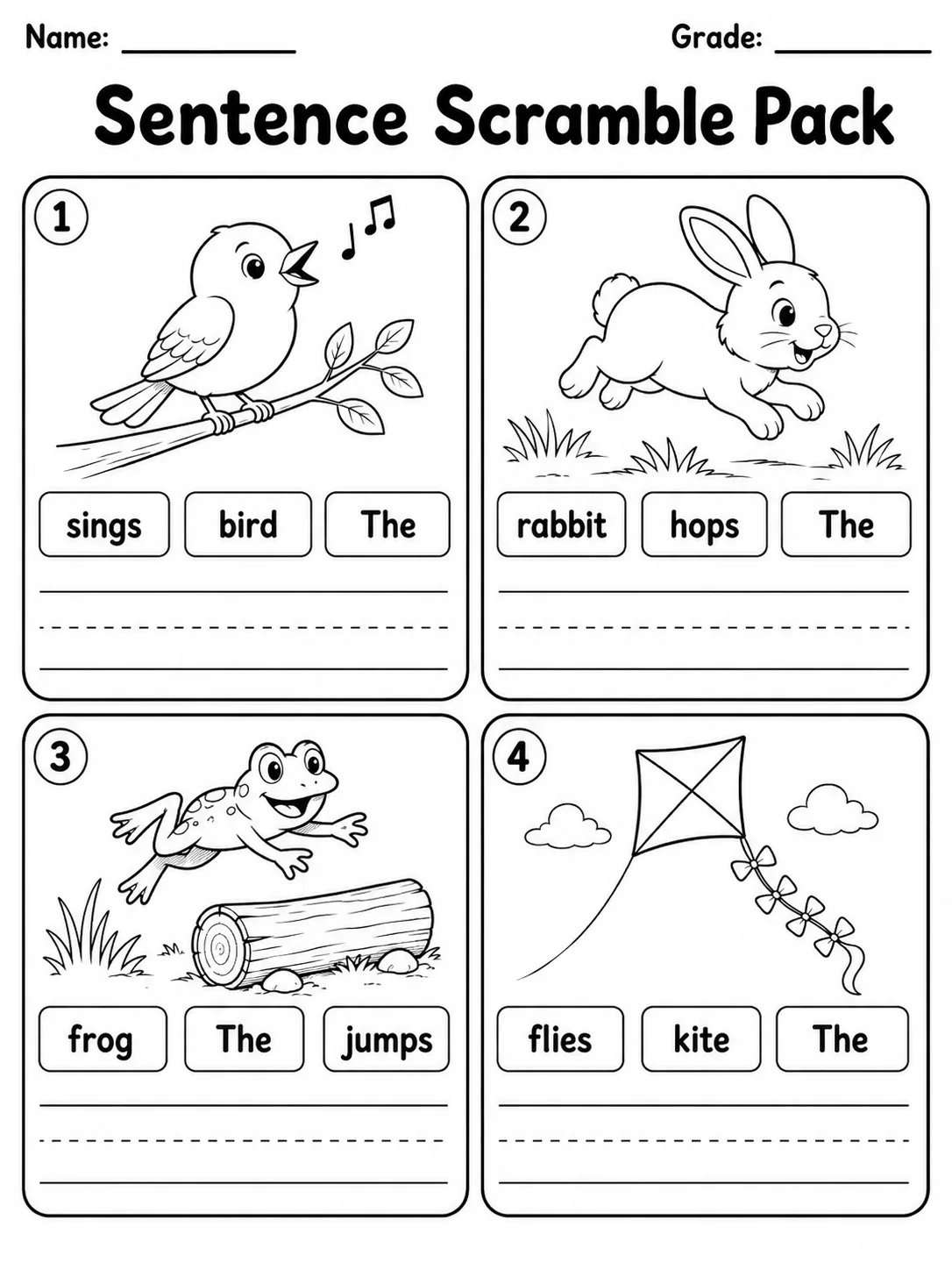Sentence Scramble Pack page 2 printable worksheet preview