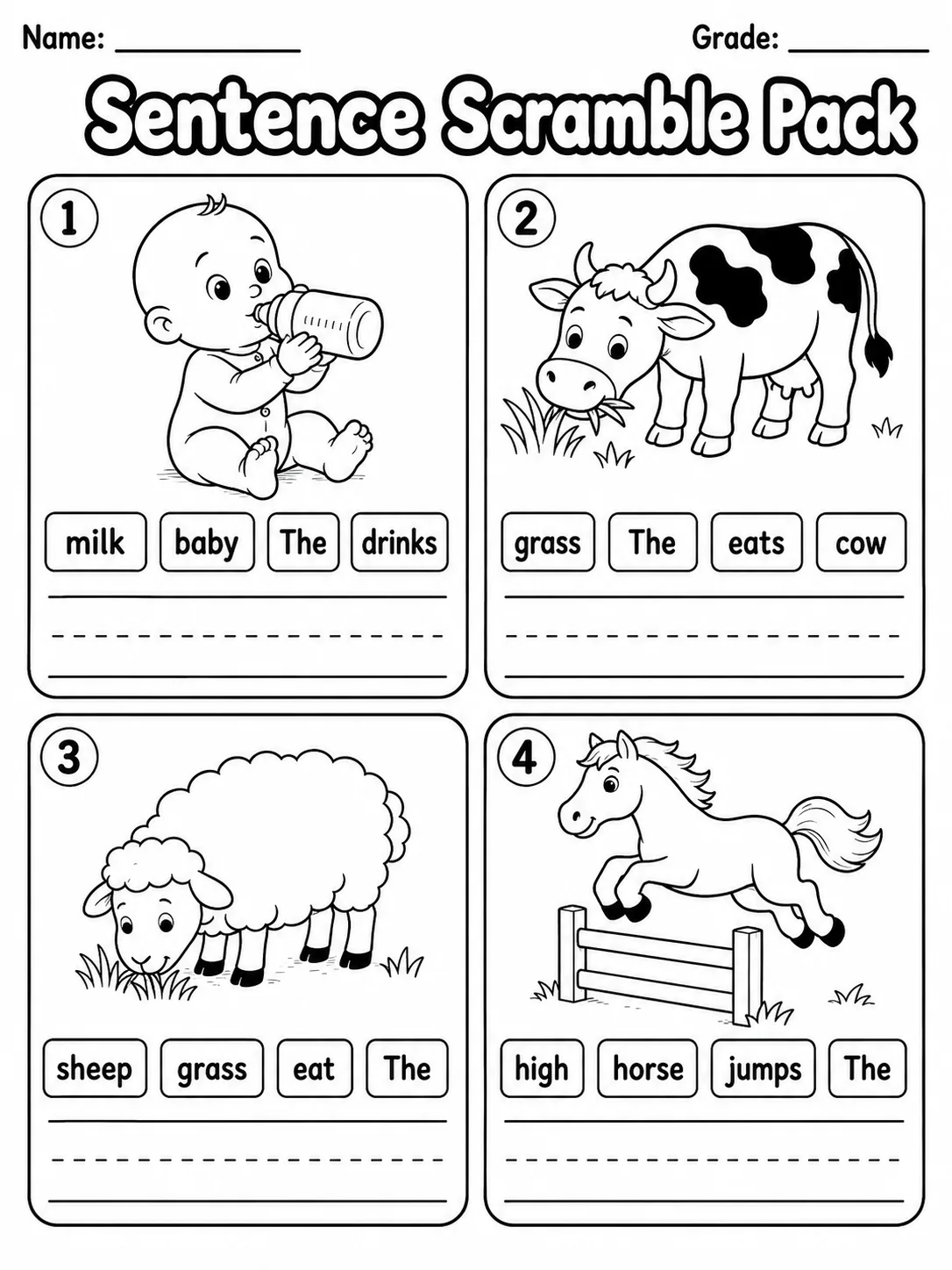 Sentence Scramble Pack page 4 printable worksheet preview