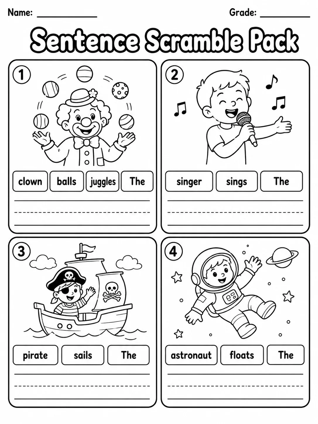 Sentence Scramble Pack page 7 printable worksheet preview