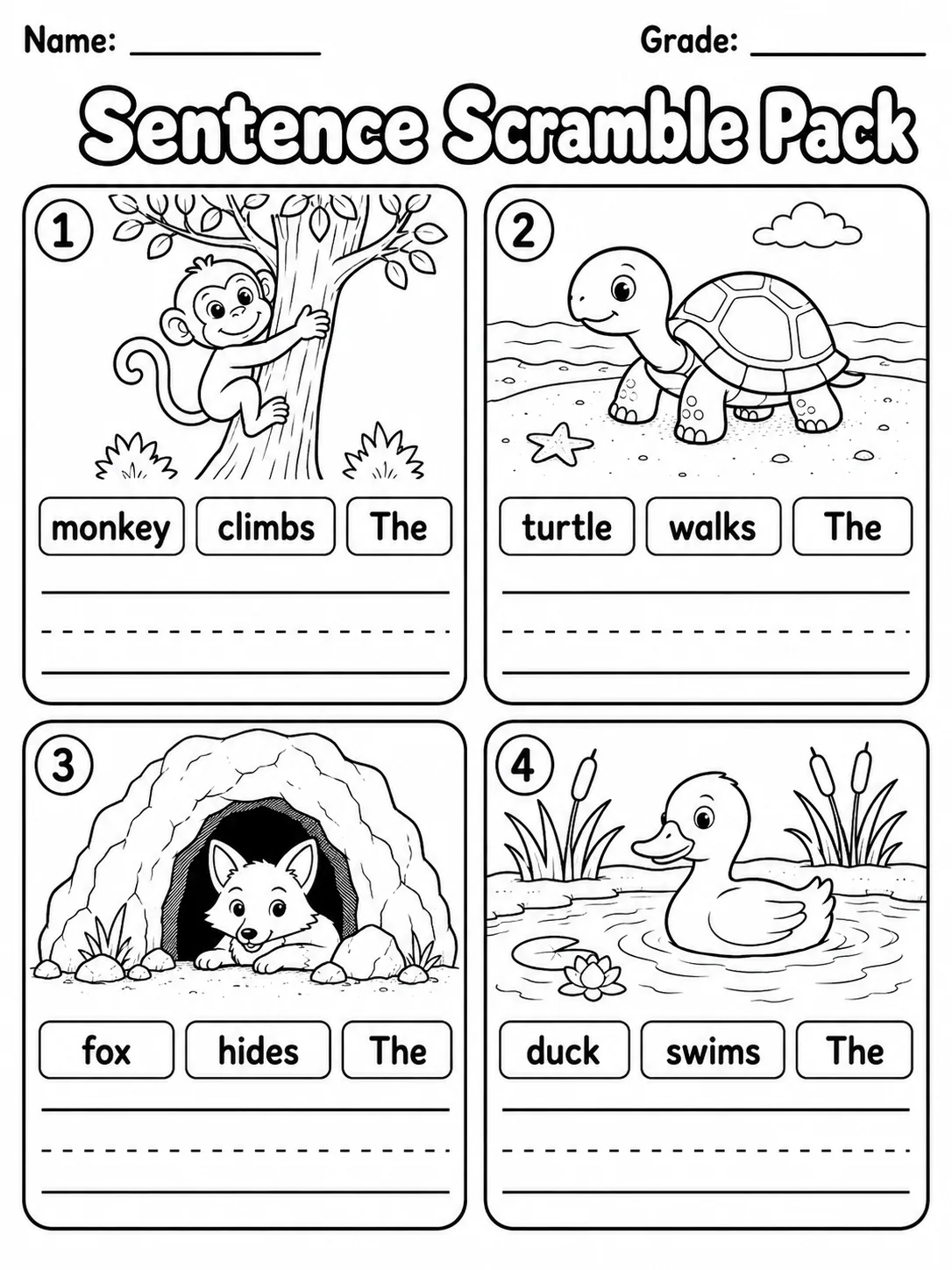 Sentence Scramble Pack page 8 printable worksheet preview