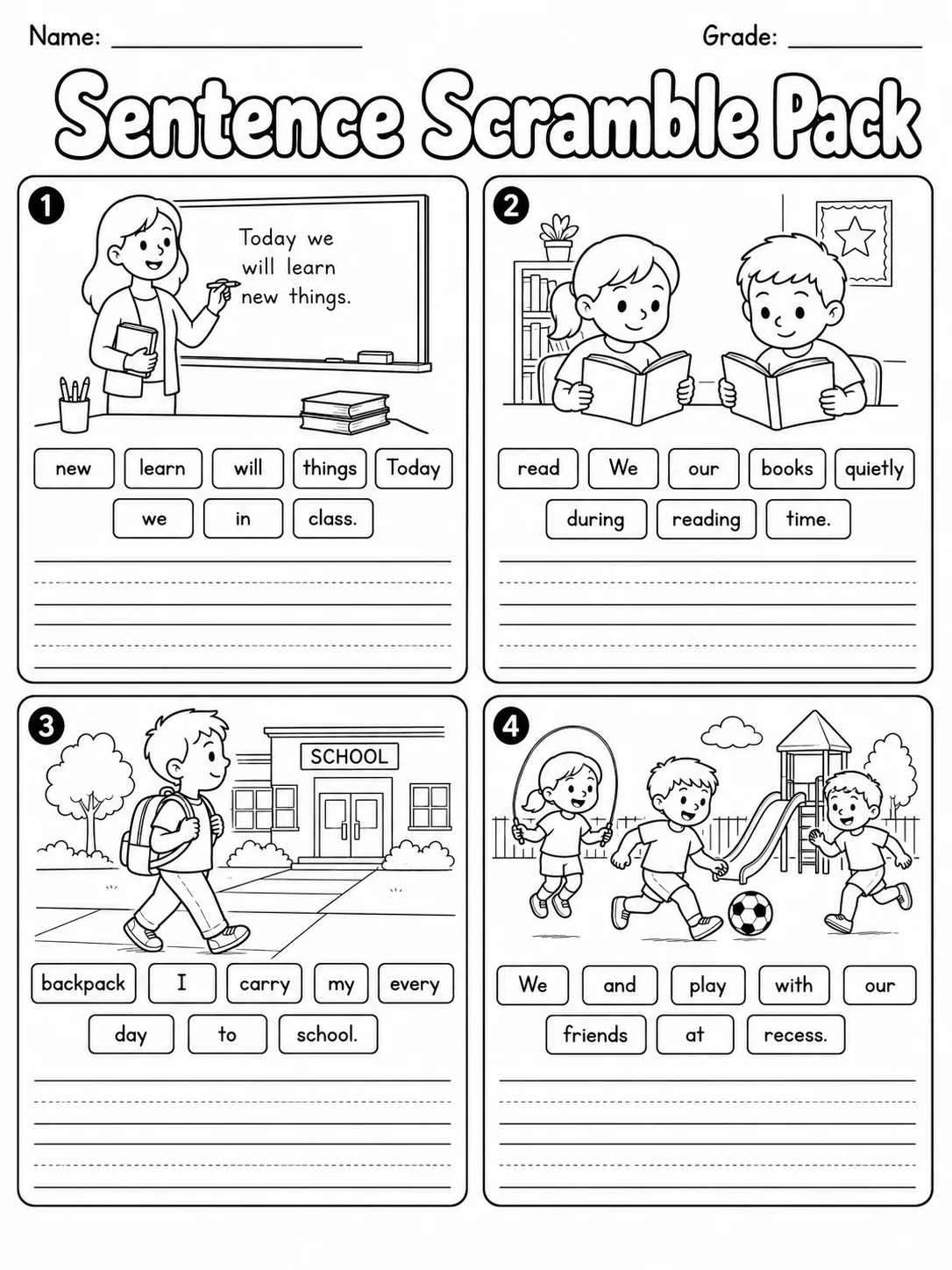Sentence Scramble Pack page 2 printable worksheet preview