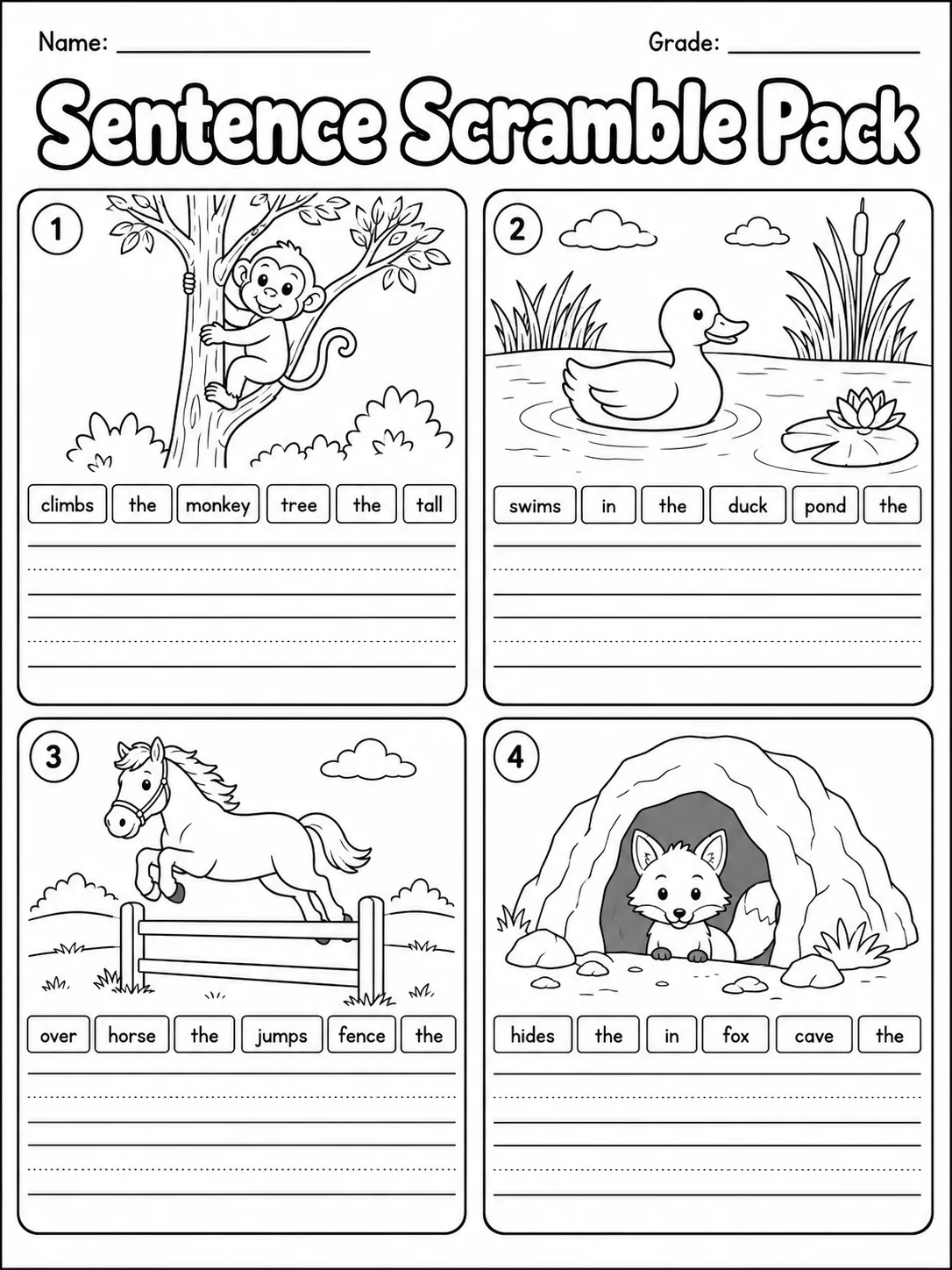 Sentence Scramble Pack page 3 printable worksheet preview