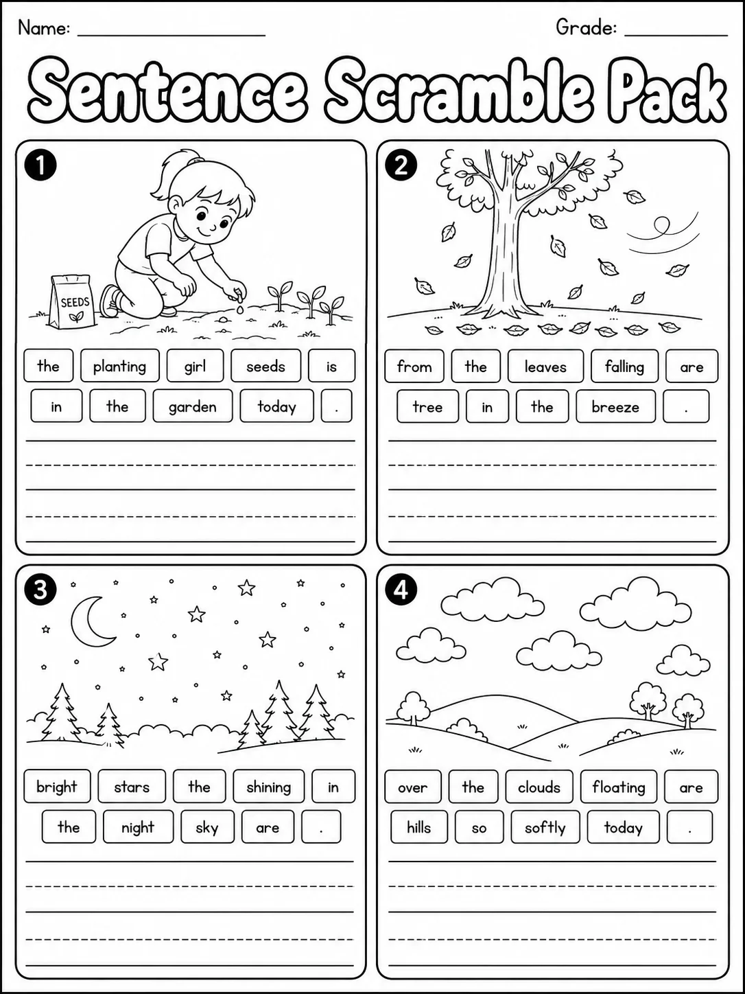 Sentence Scramble Pack page 6 printable worksheet preview