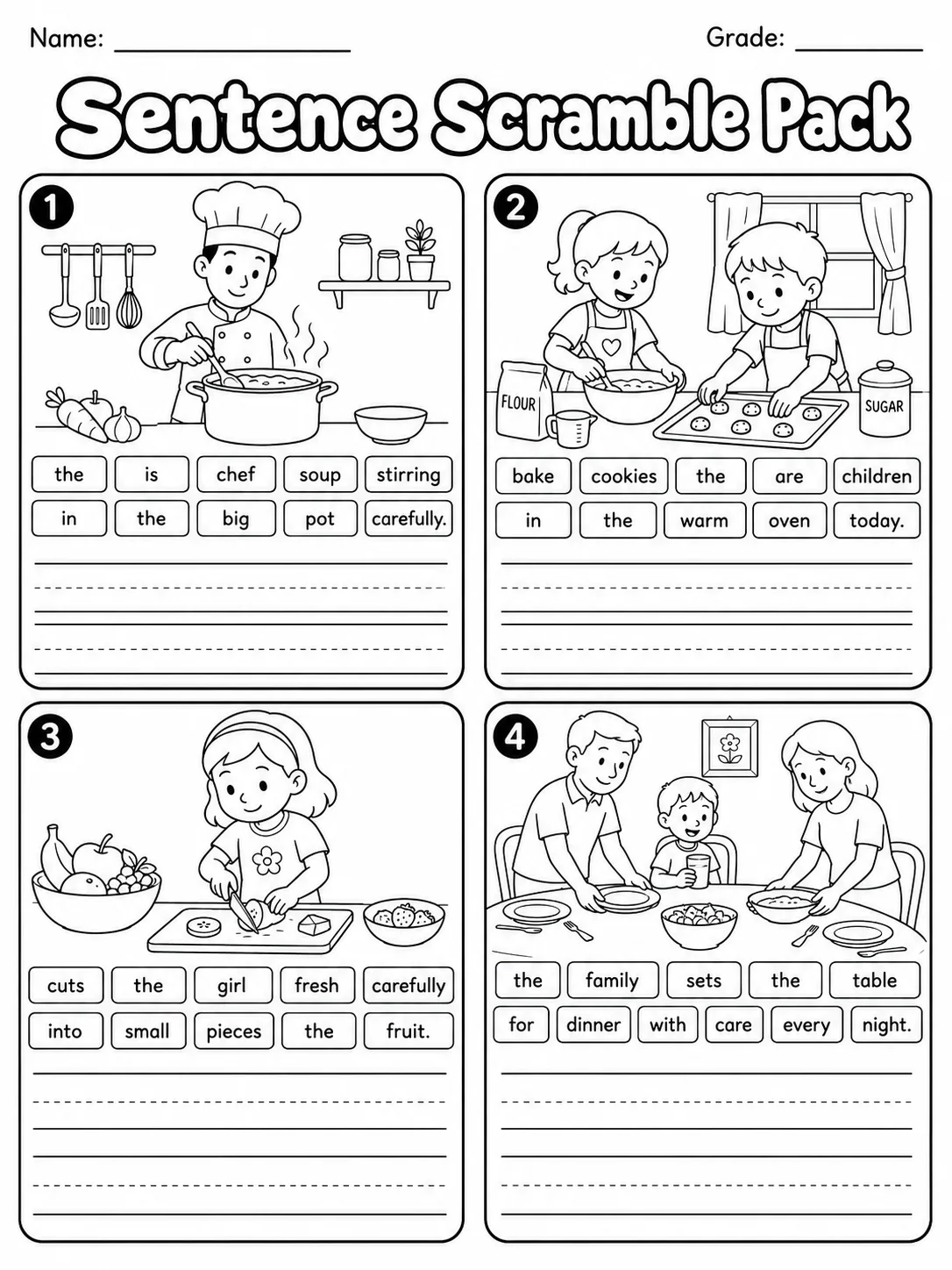 Sentence Scramble Pack page 7 printable worksheet preview