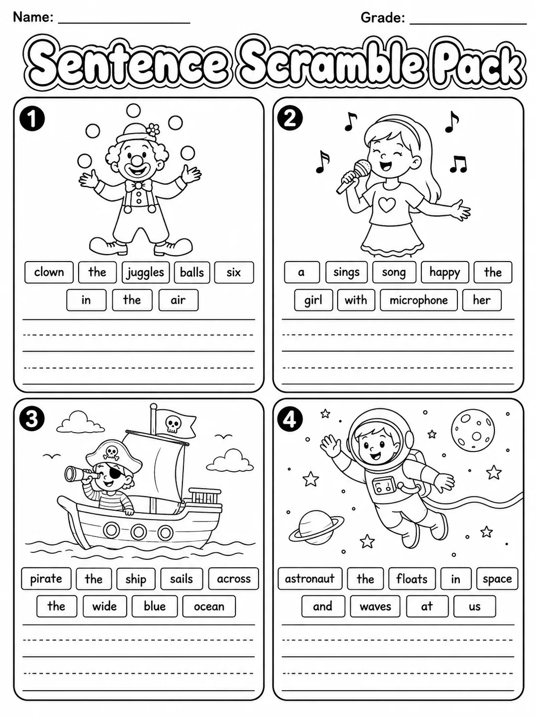 Sentence Scramble Pack page 8 printable worksheet preview