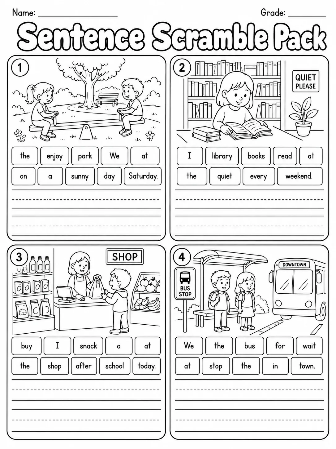 Sentence Scramble Pack page 9 printable worksheet preview
