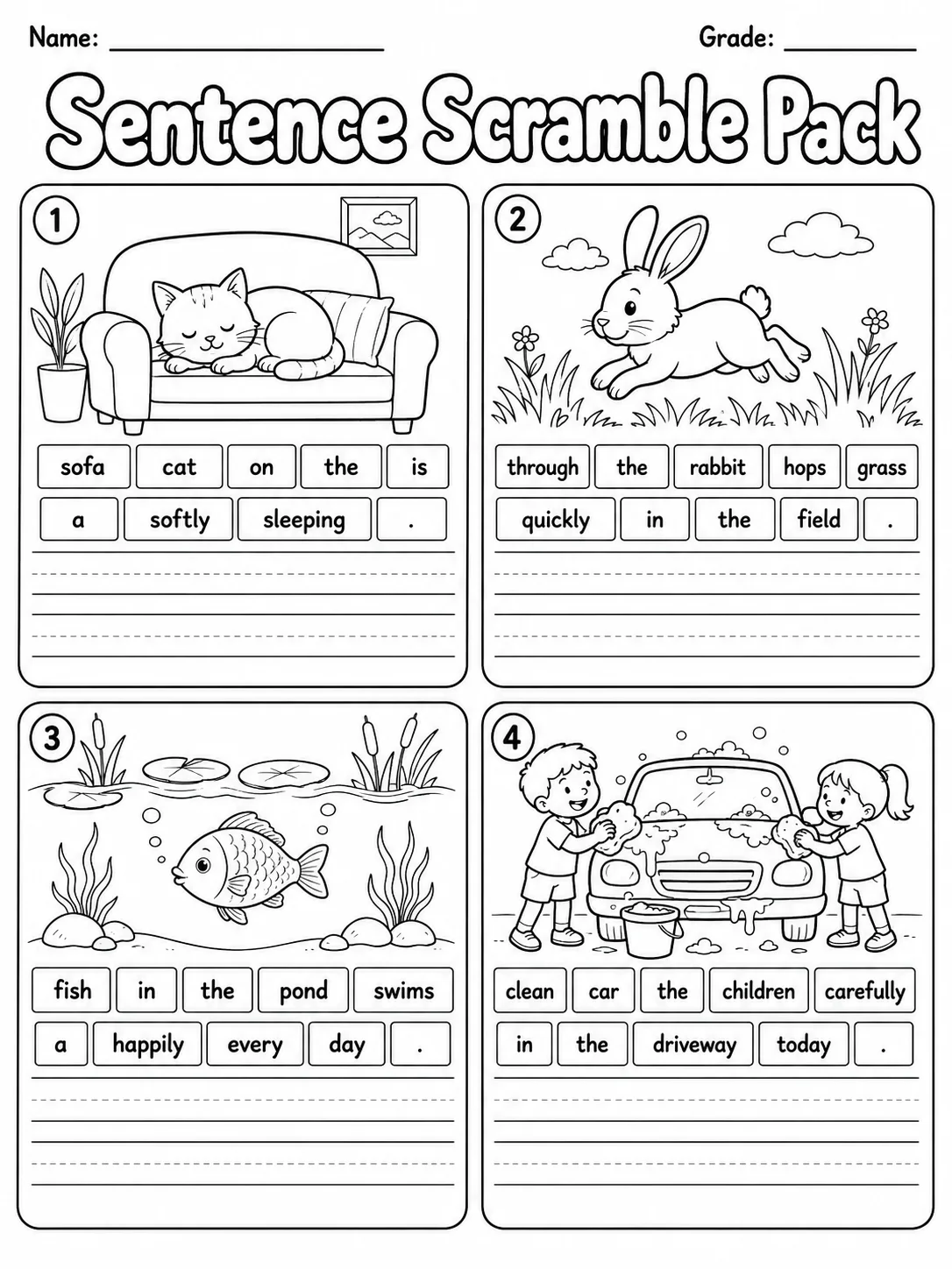 Sentence Scramble Pack page 10 printable worksheet preview