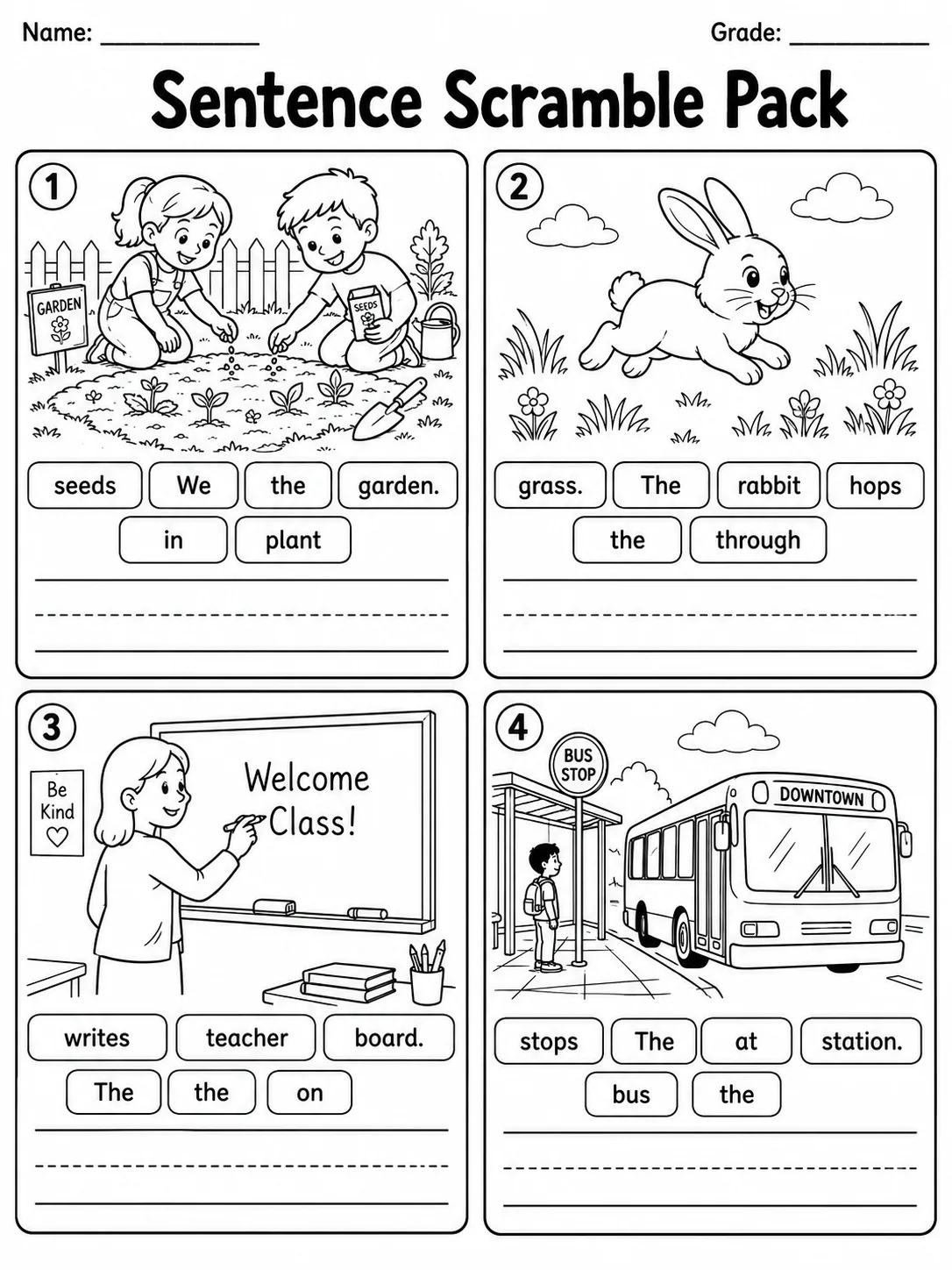 Sentence Scramble Pack page 2 printable worksheet preview