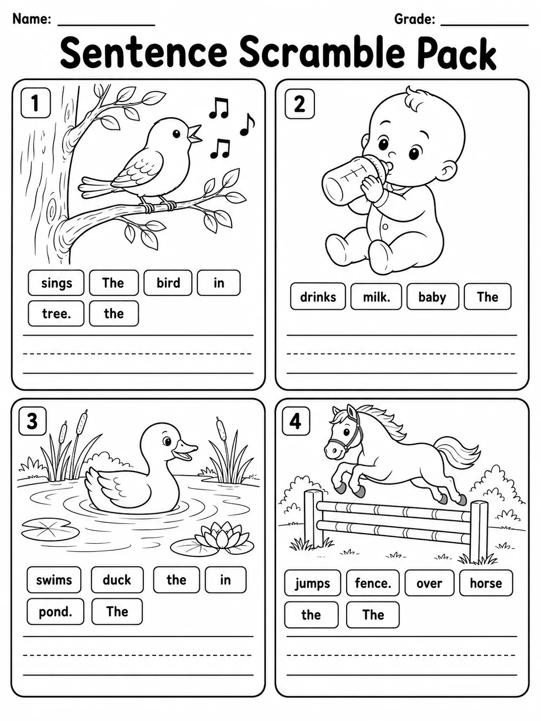 Sentence Scramble Pack page 4 printable worksheet preview