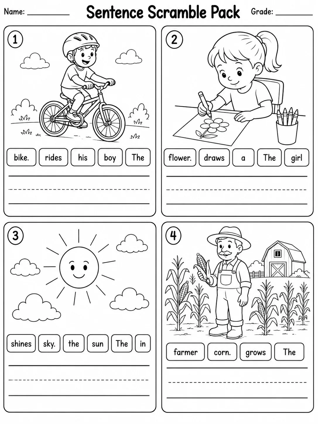 Sentence Scramble Pack page 5 printable worksheet preview