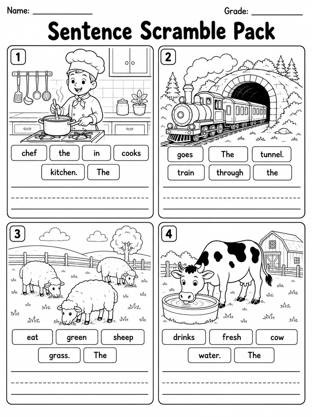 Sentence Scramble Pack page 6 printable worksheet preview