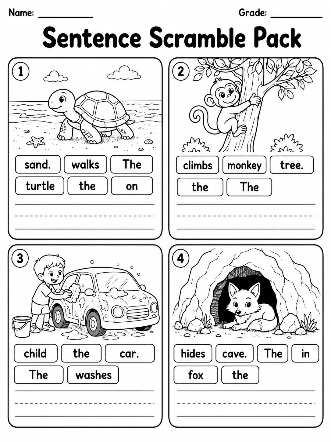 Sentence Scramble Pack page 8 printable worksheet preview
