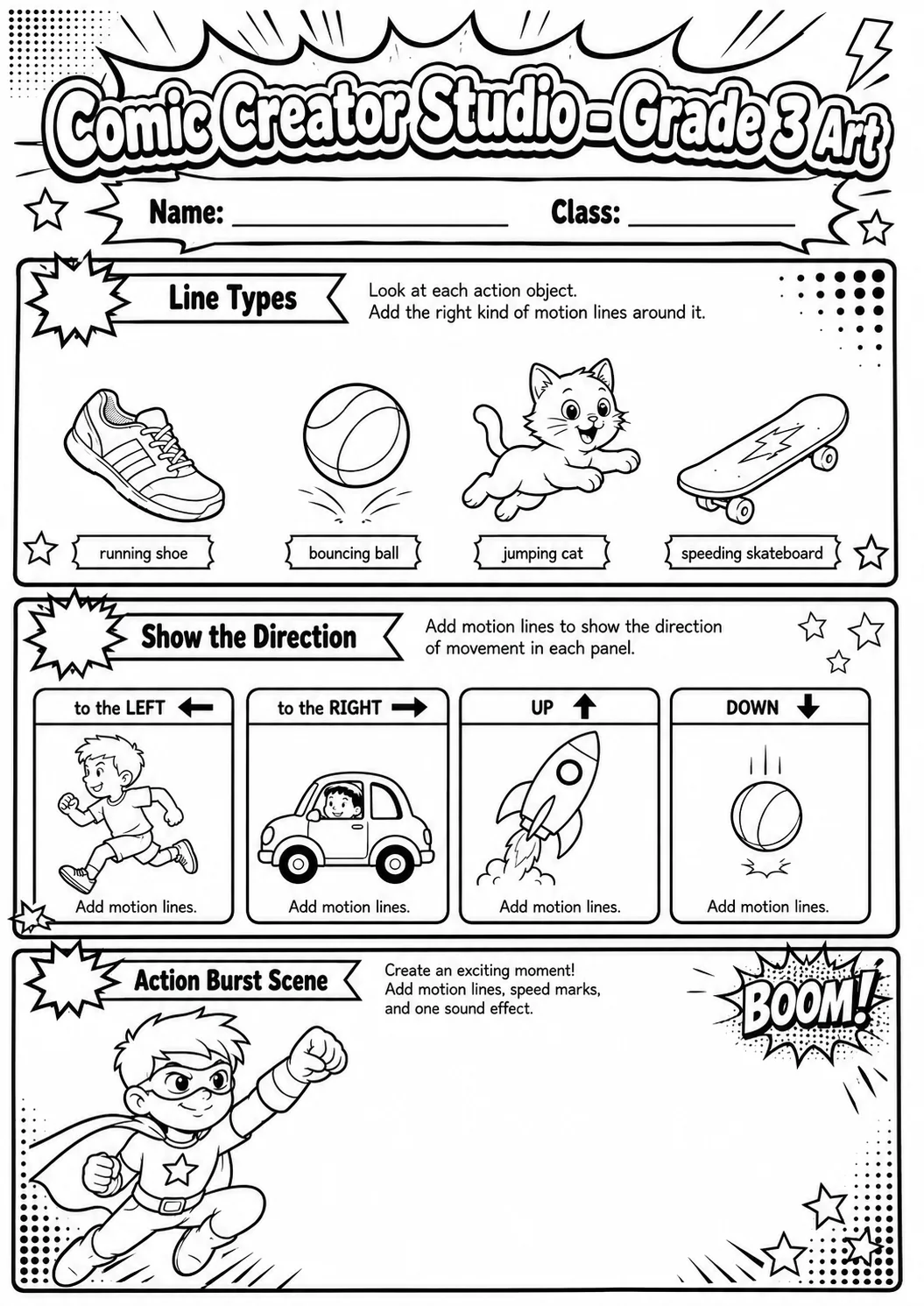 Comic Creator Studio: Character Expressions Worksheet Pack page 3 preview