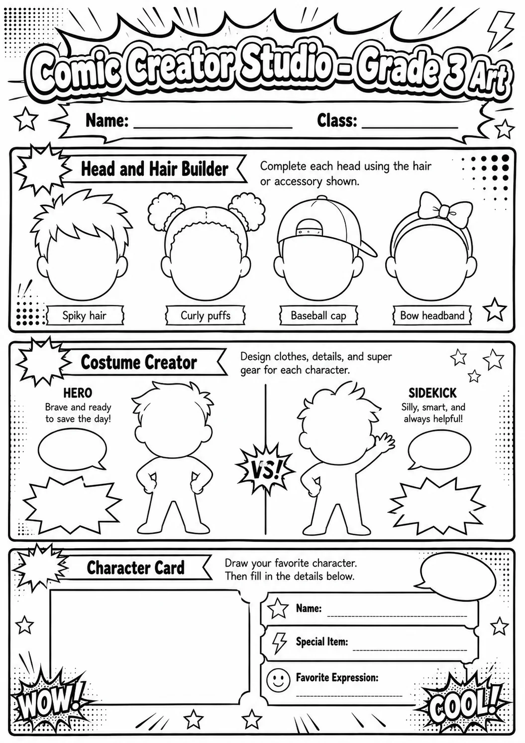 Comic Creator Studio: Character Expressions Worksheet Pack page 5 preview