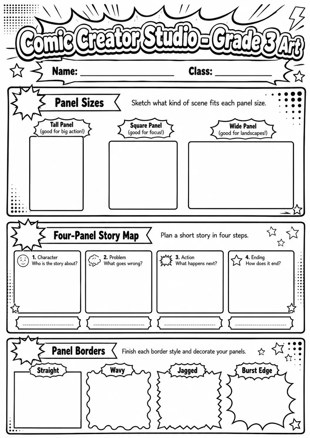 Comic Creator Studio: Character Expressions Worksheet Pack page 6 preview