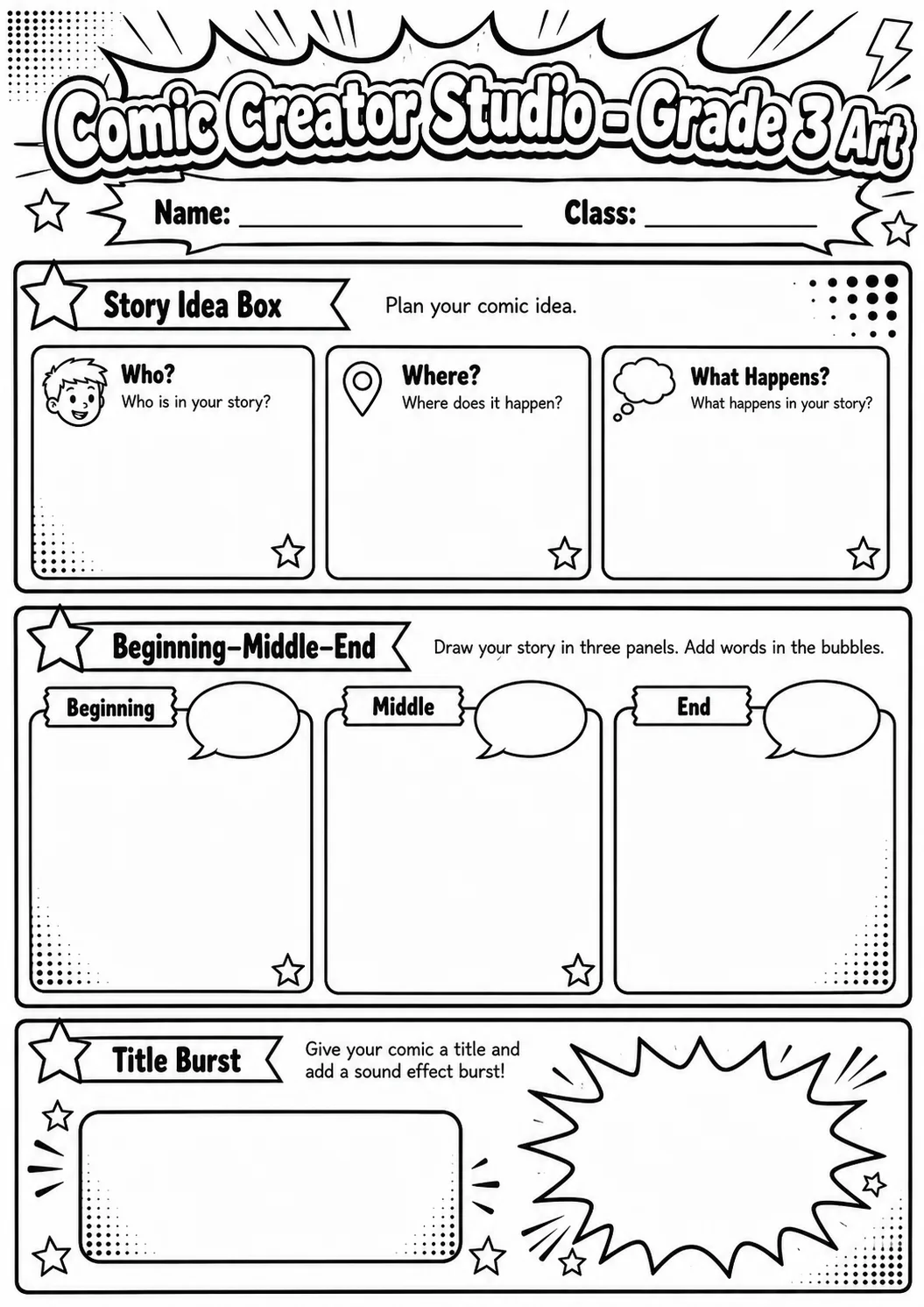 Comic Creator Studio: Character Expressions Worksheet Pack page 7 preview