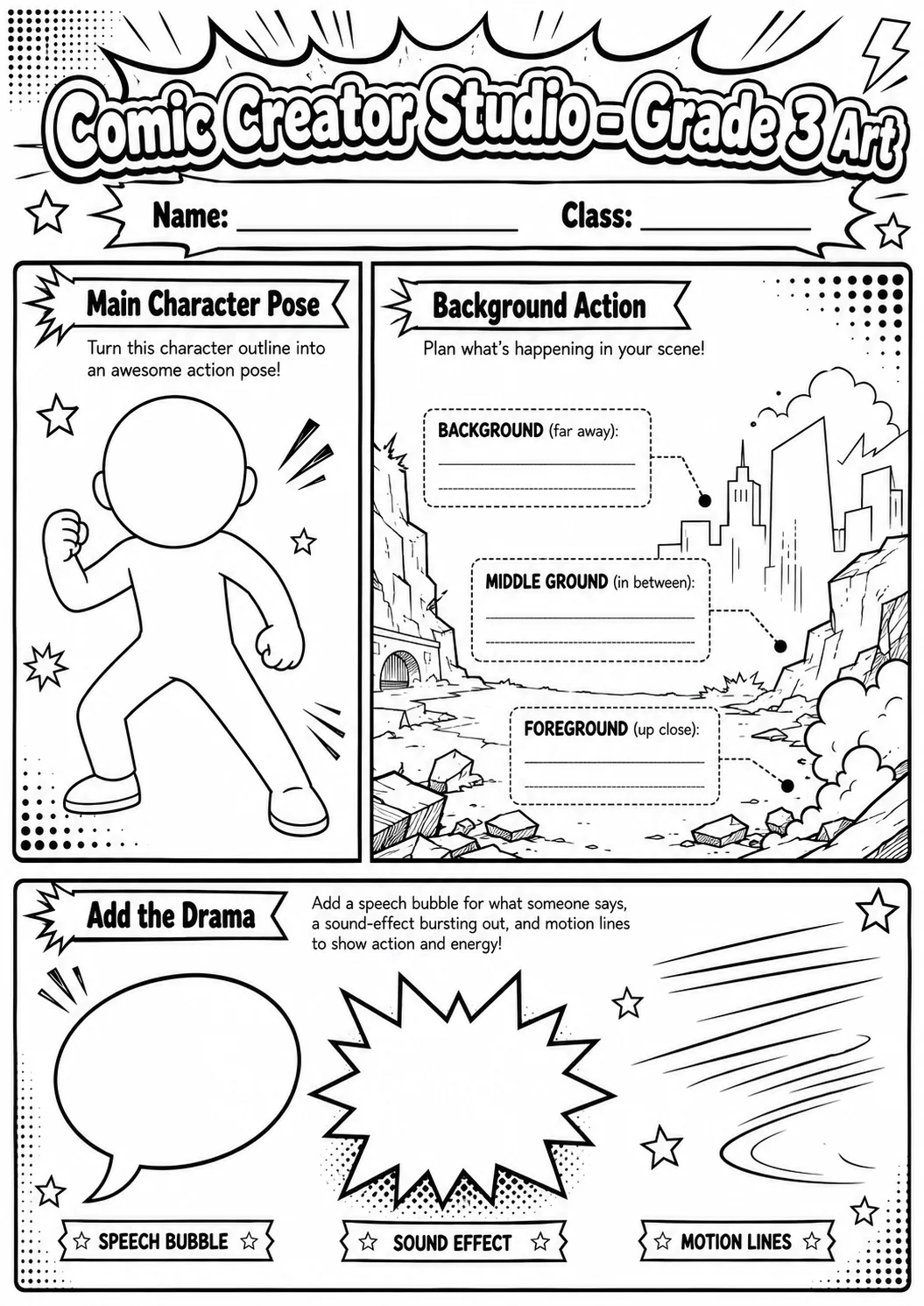 Comic Creator Studio: Character Expressions Worksheet Pack page 8 preview