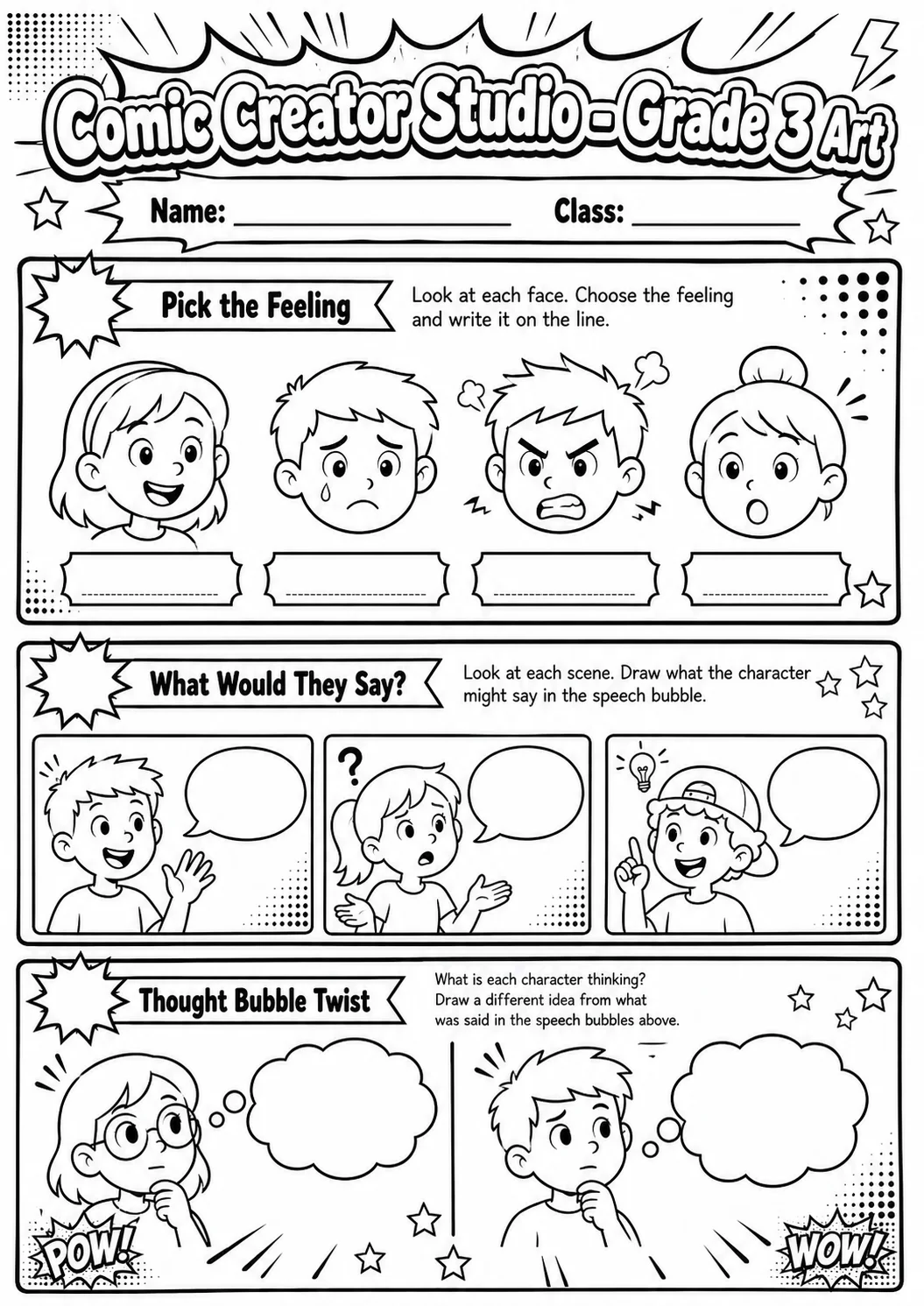 Comic Creator Studio: Character Expressions Worksheet Pack page 9 preview
