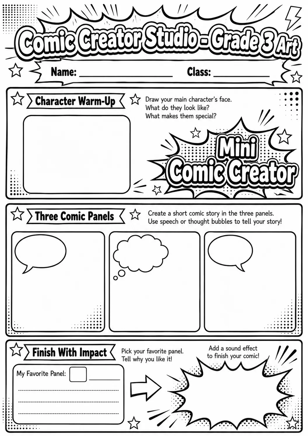 Comic Creator Studio: Character Expressions Worksheet Pack page 10 preview