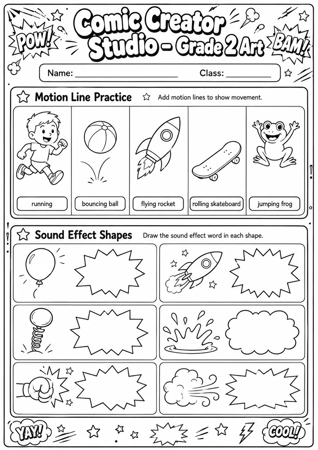 Comic Creator Studio: Speech Bubbles and Faces Worksheet Pack page 2 preview