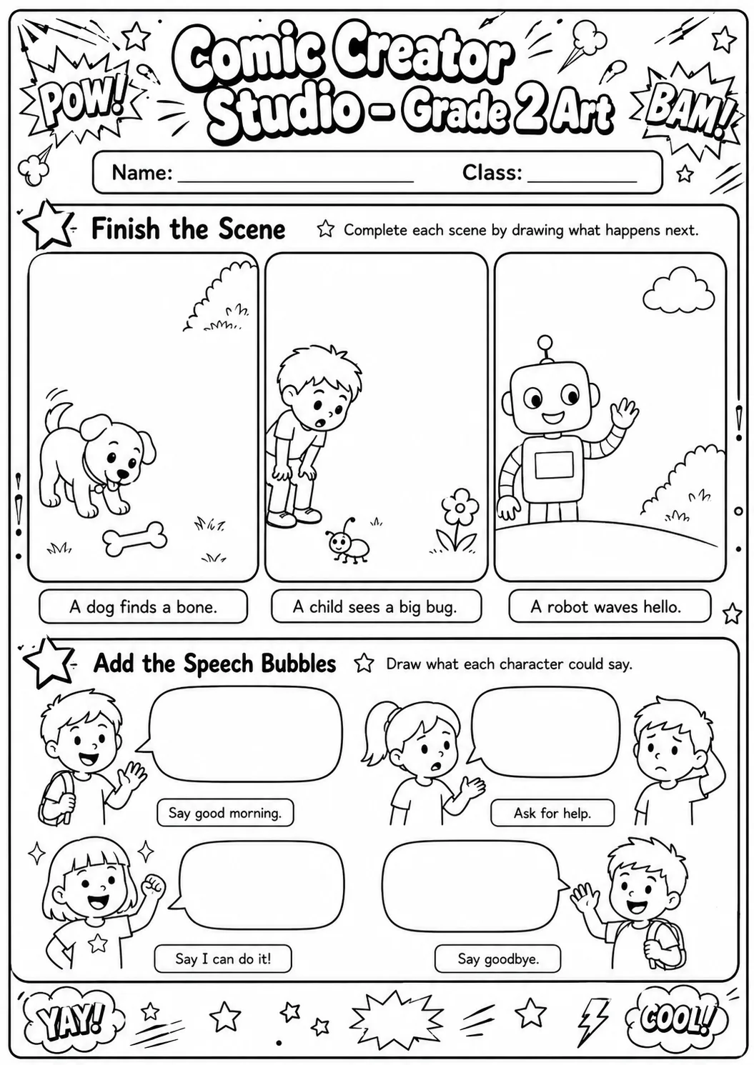 Comic Creator Studio: Speech Bubbles and Faces Worksheet Pack page 3 preview