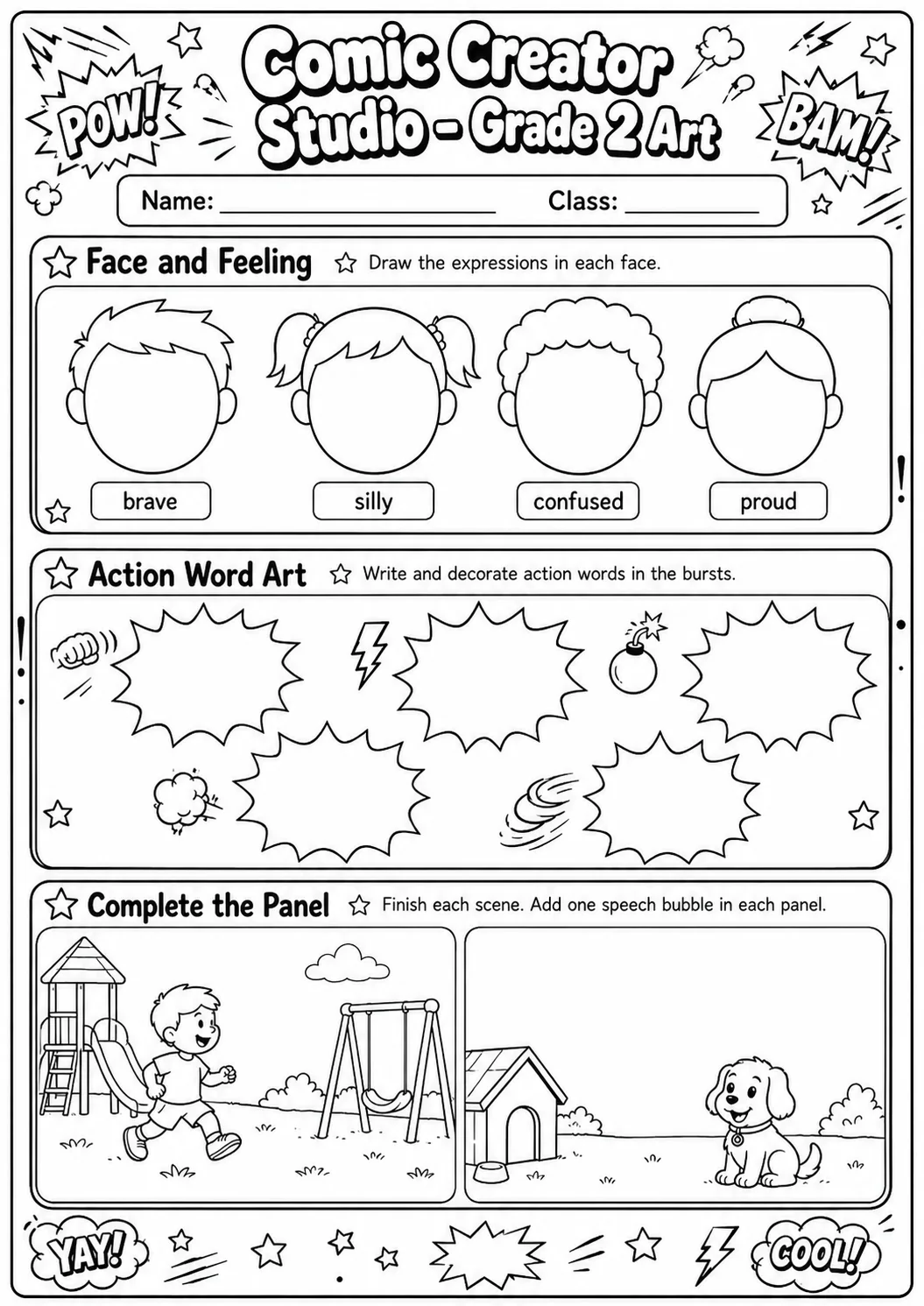 Comic Creator Studio: Speech Bubbles and Faces Worksheet Pack page 6 preview