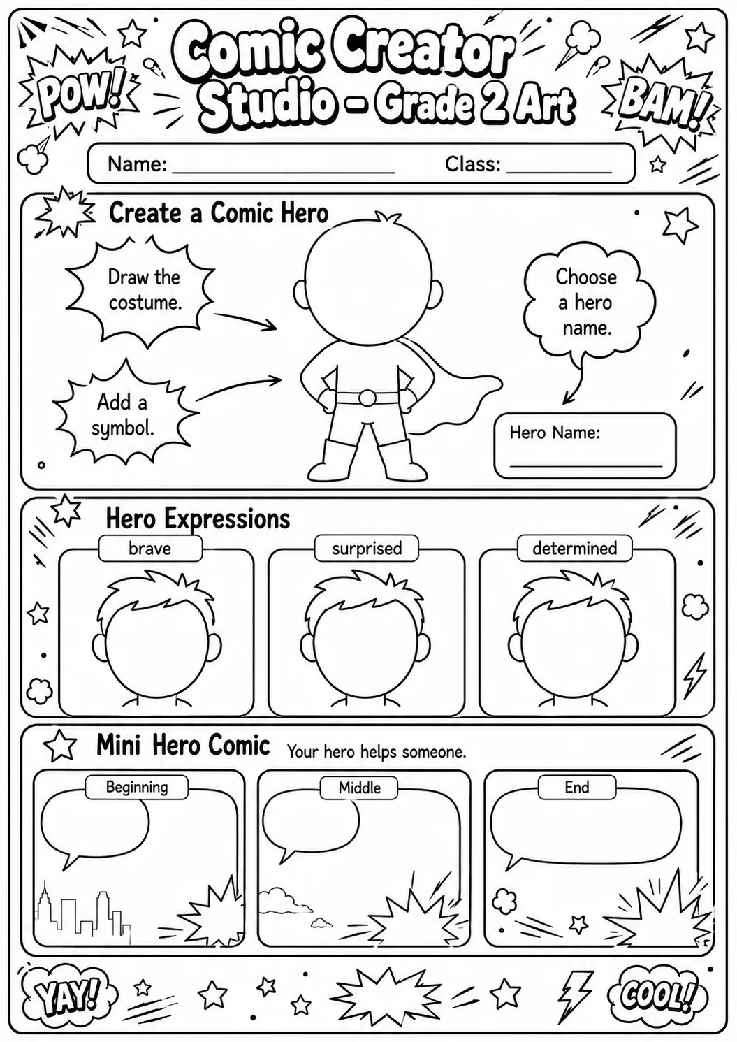 Comic Creator Studio: Speech Bubbles and Faces Worksheet Pack page 7 preview