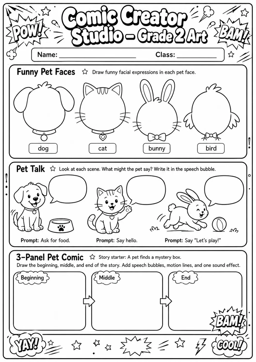 Comic Creator Studio: Speech Bubbles and Faces Worksheet Pack page 8 preview