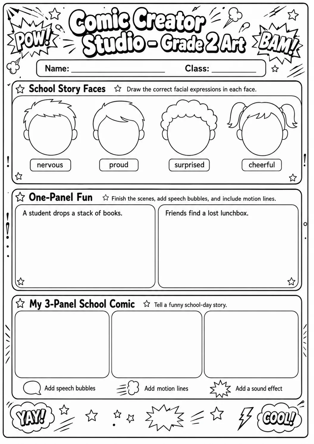 Comic Creator Studio: Speech Bubbles and Faces Worksheet Pack page 10 preview