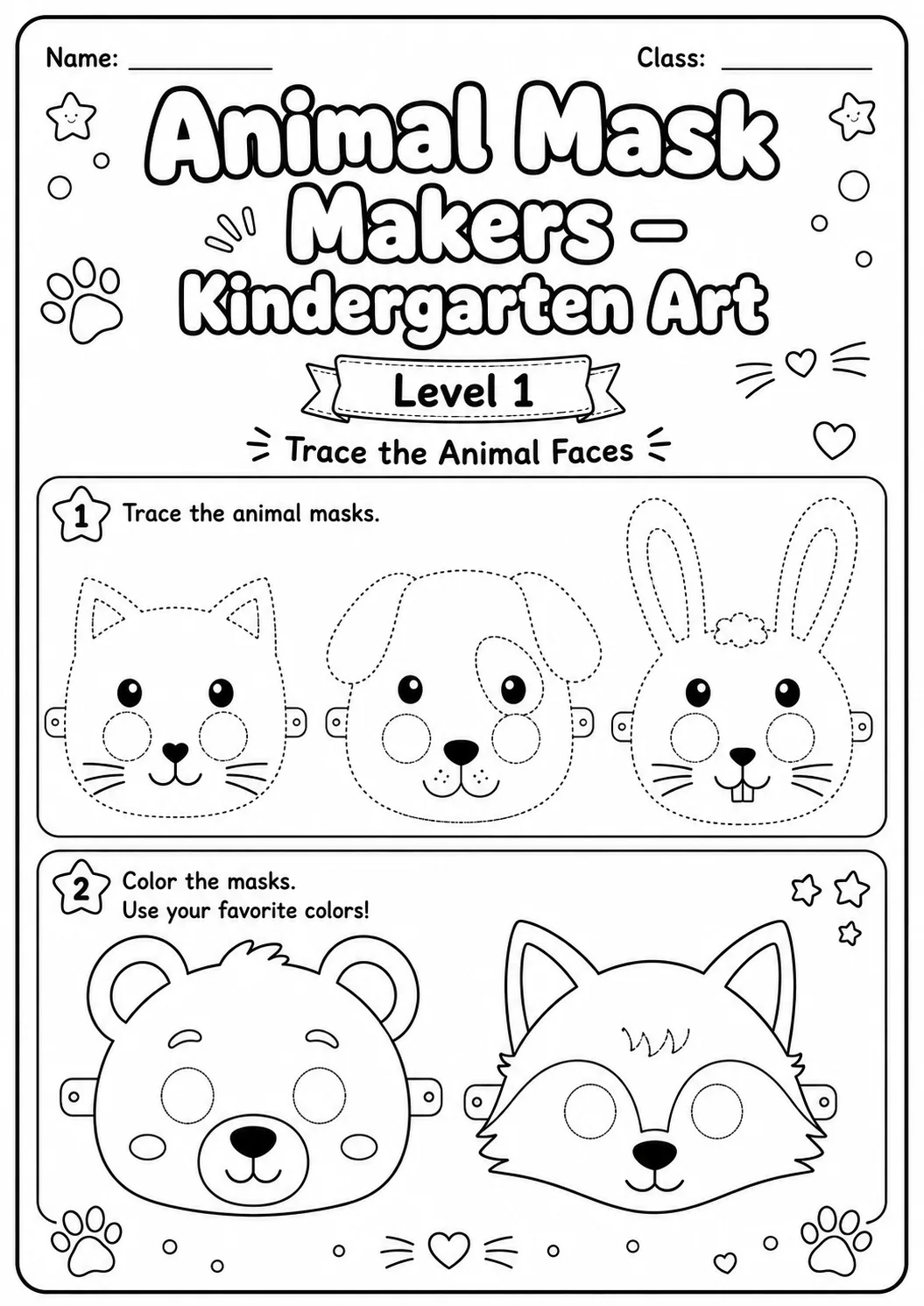 Animal Masks Art Worksheet Pack printable Art worksheet preview from KiwiBee