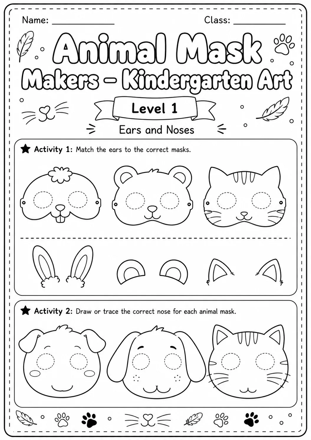 Animal Masks Art Worksheet Pack page 2 preview