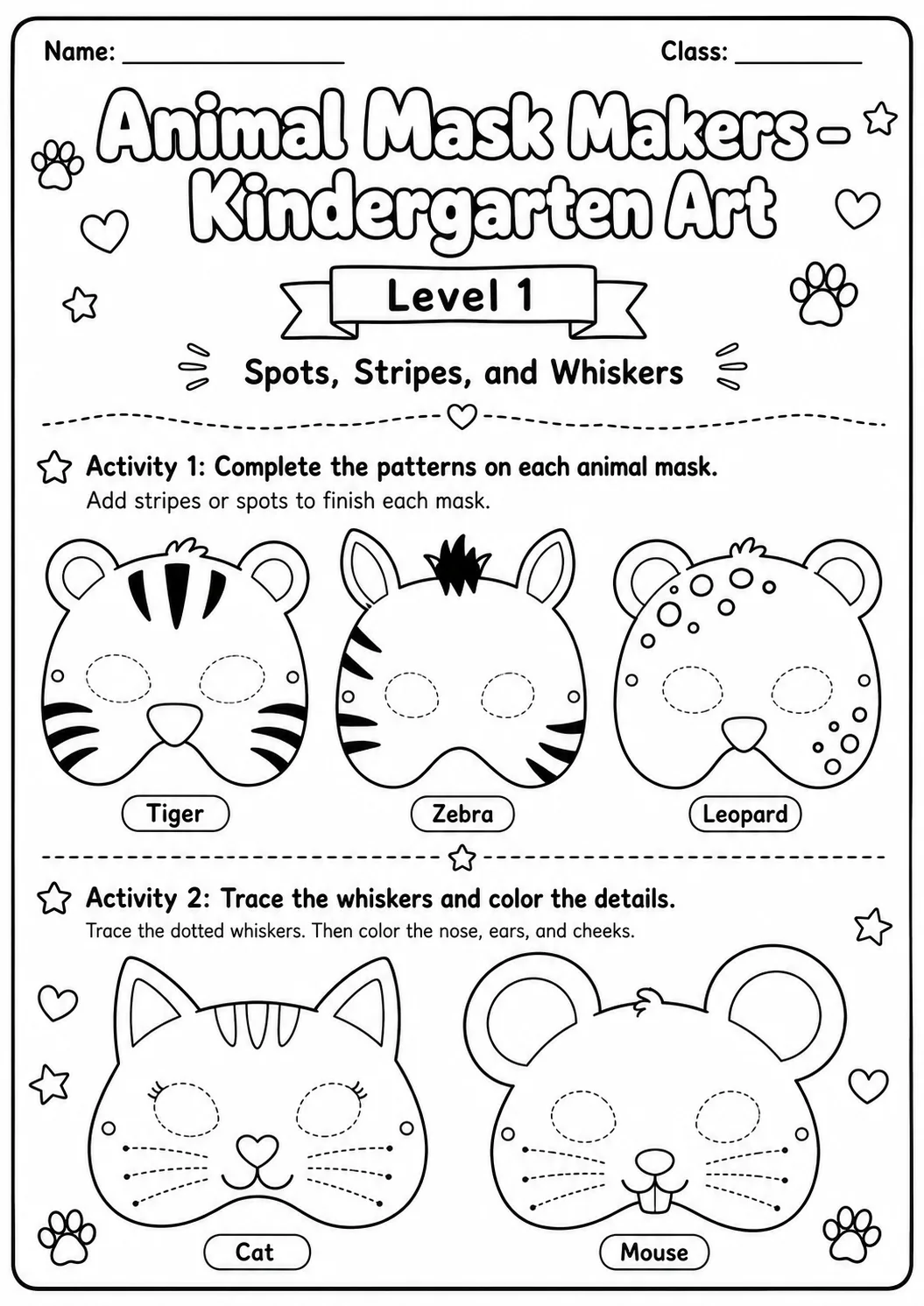 Animal Masks Art Worksheet Pack page 3 preview