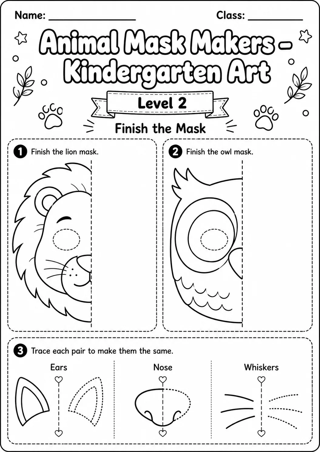 Animal Masks Art Worksheet Pack page 4 preview